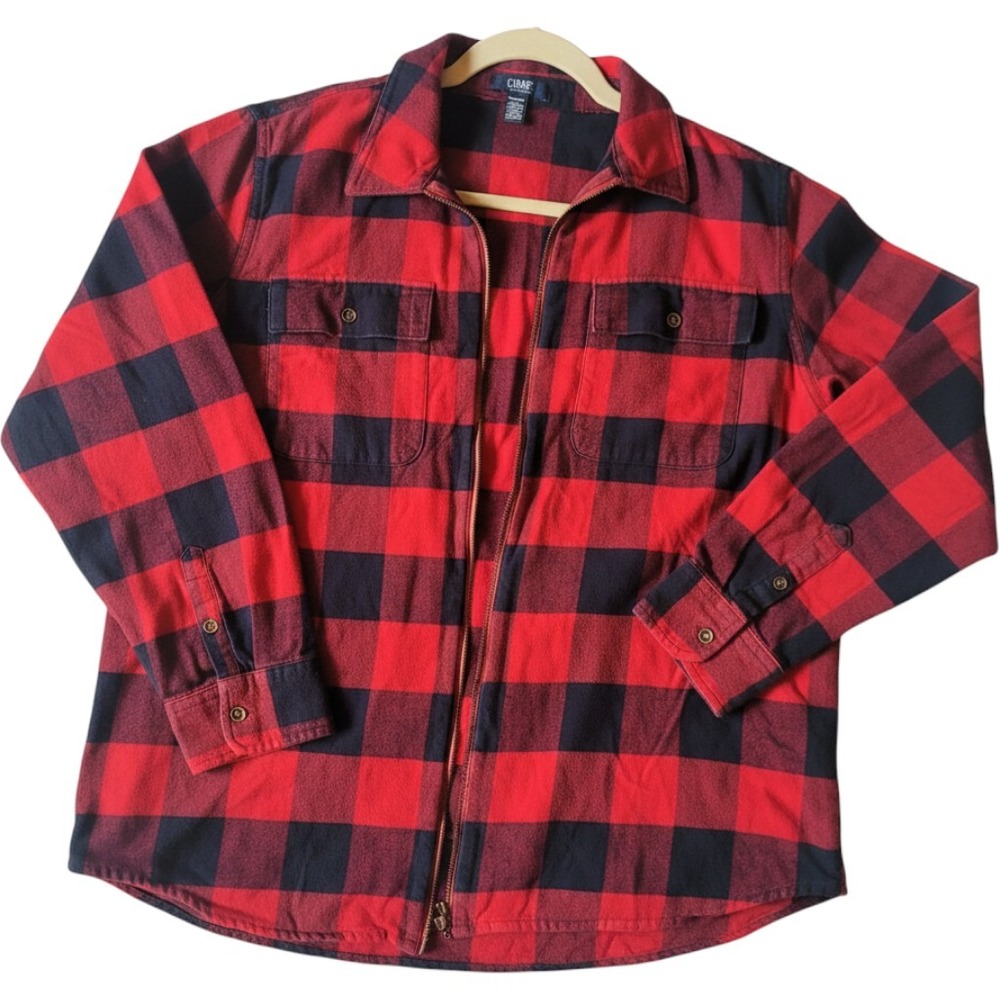 Chaps Womens XXL Buffalo Plaid‎ Zip Up Flannel Shirt Lumberjack Outdoorsy Cabin